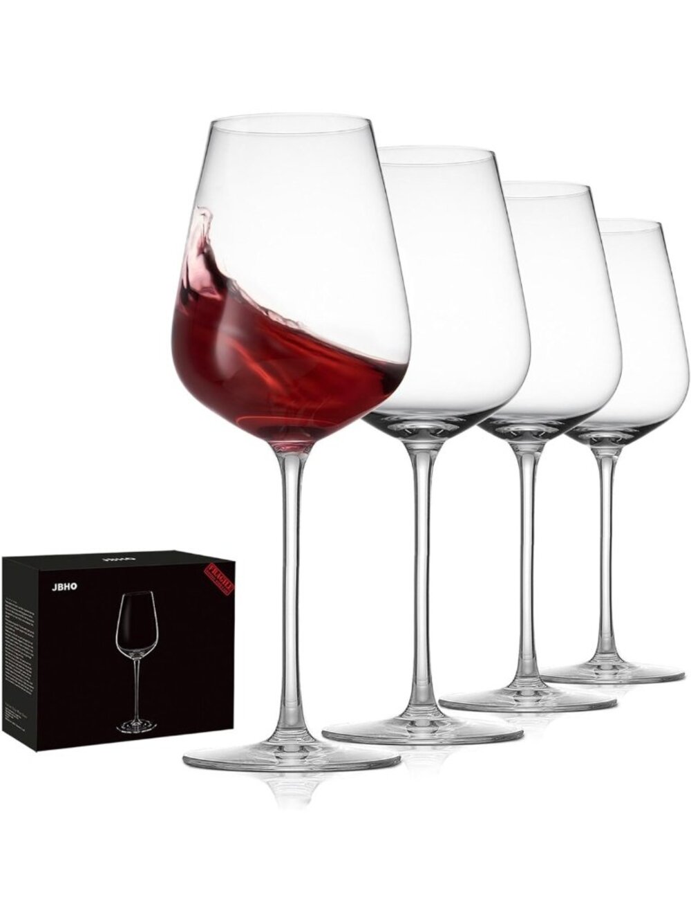 Elegant Hand Blown Crystal Bordeaux Wine Glasses - Set of 4, Lead-Free